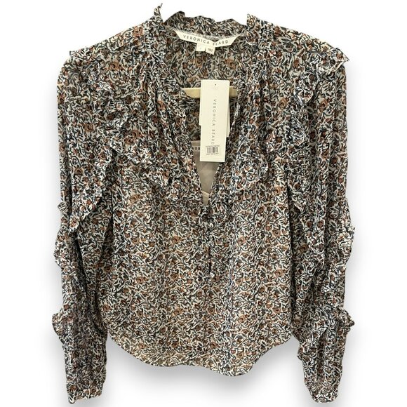 Veronica Beard Abra Floral Print Ruffle Blouse - Picture 3 of 4
